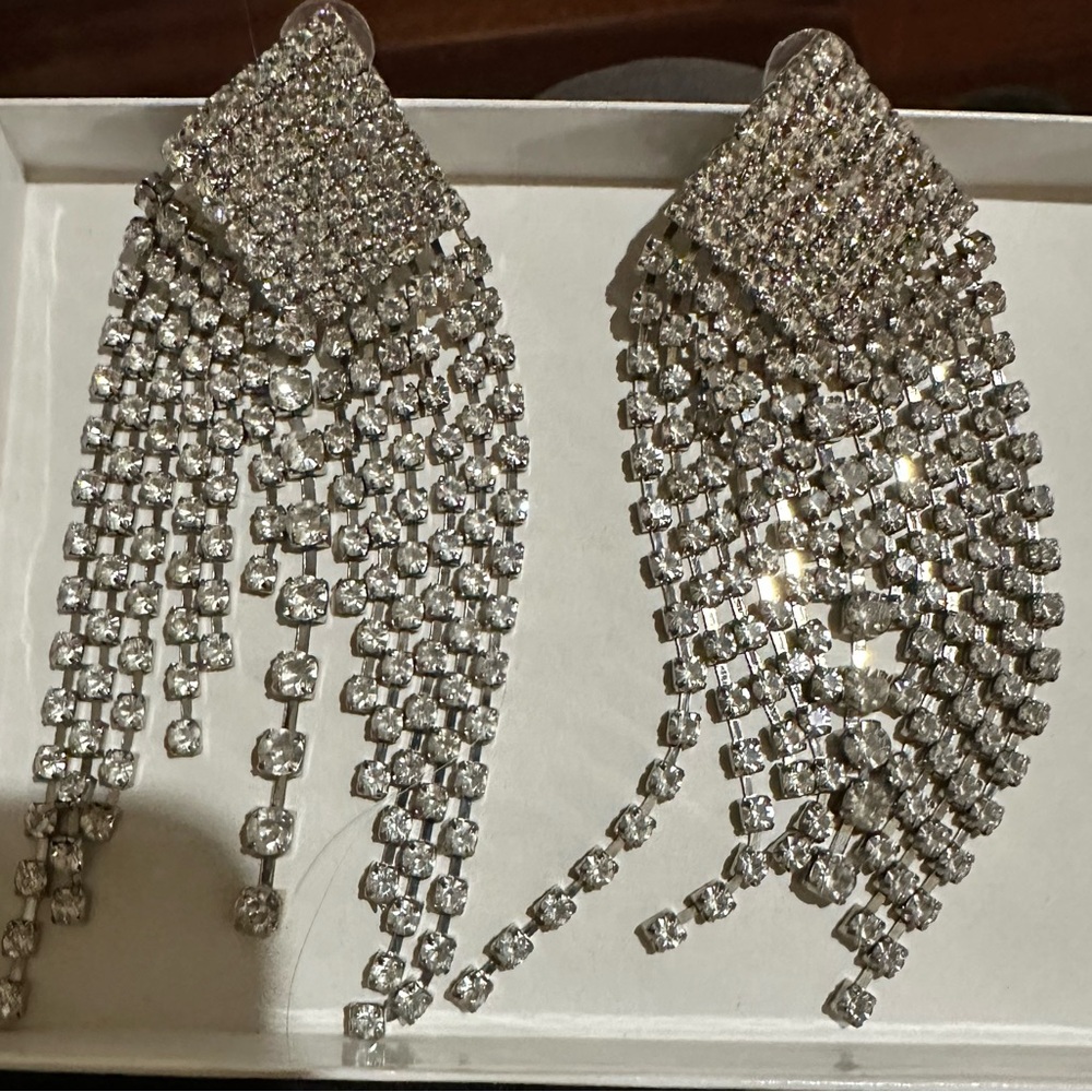 Elegant Silver Crystal Dangle Earrings